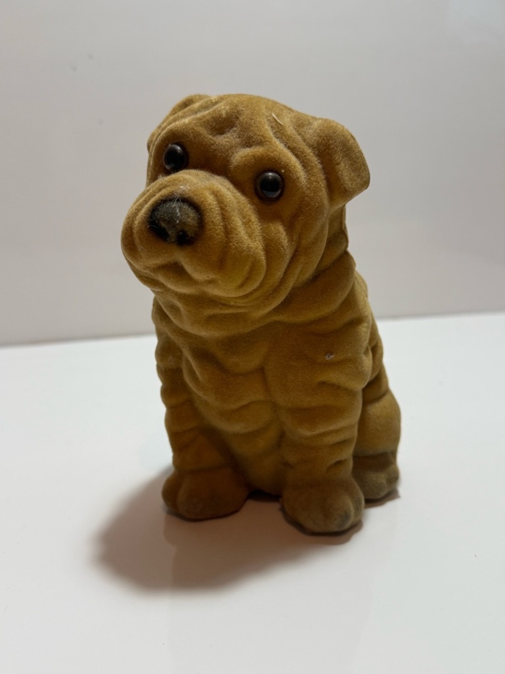 Vintage Flocked Shar Pei Dog Wrinkled Dog Coin Piggy Bank Blow Mold